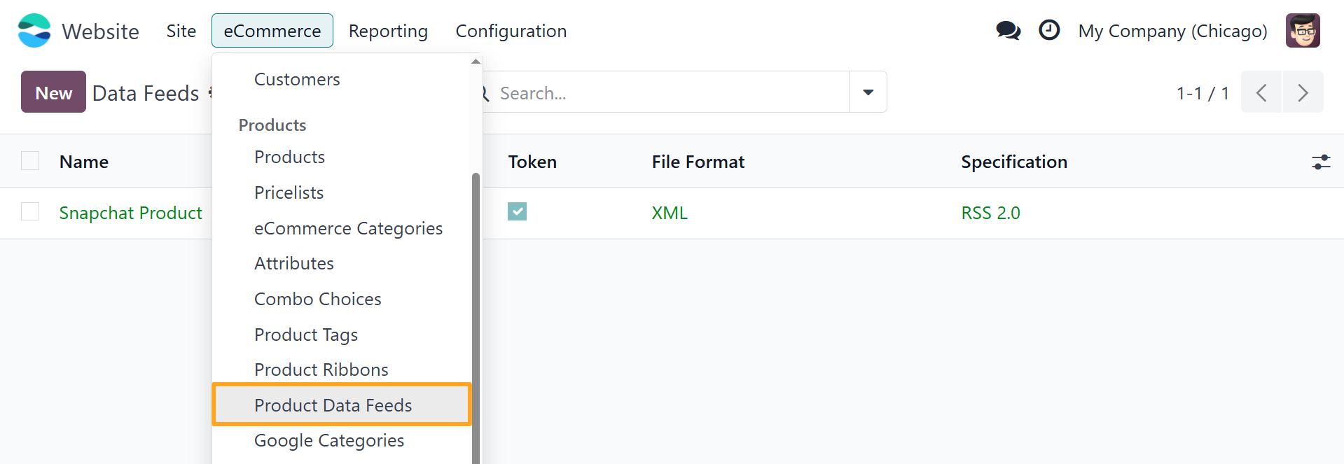 Odoo Snapchat Catalog Website eCommerce Product Data Feeds Snapchat